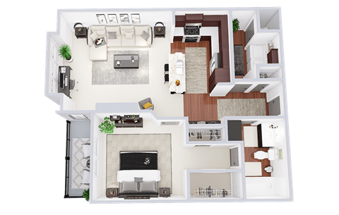 Floor plan for 1 bed, 1 bath, 876 sqft